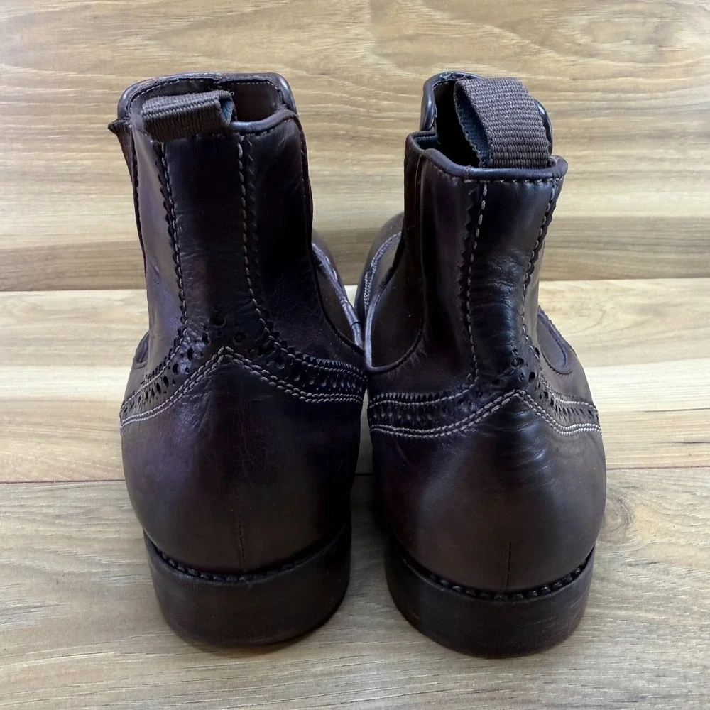 CANALI Wingtip Medallion Chelsea Boots Mens 8.5 EU 41.5 FLAWED Brown Leather Lug